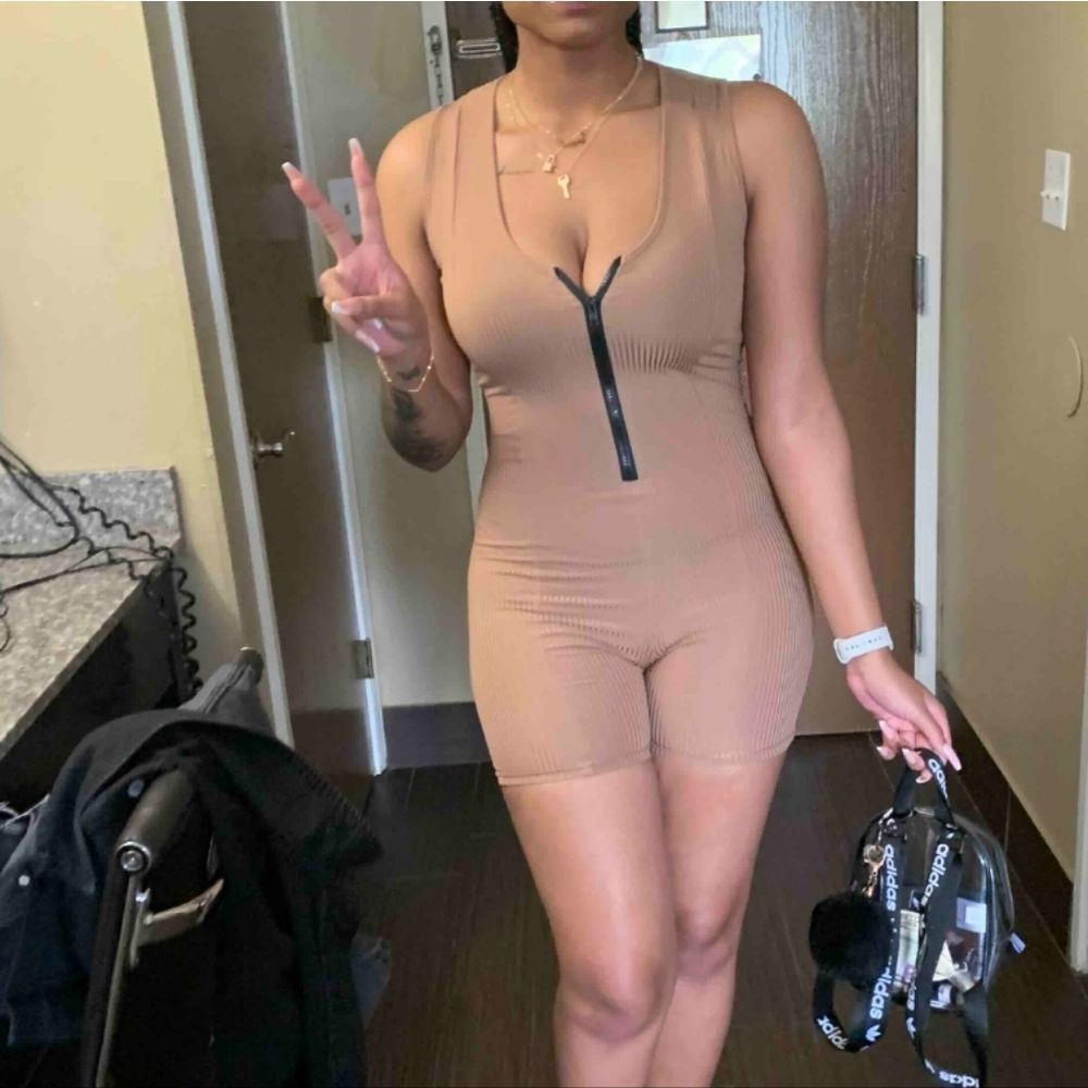 NWOT Zipper up sexy tan romper